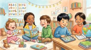 幼児から小学生まで英語を楽しく学ぶ水彩イラスト